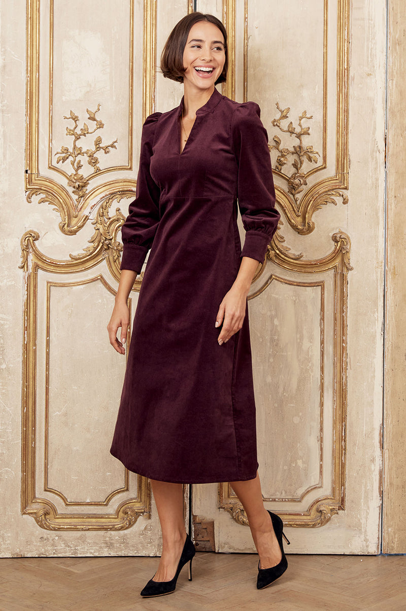 Enid Stretch Corduroy Dress | Burgundy