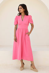 Esha Organic Cotton Cheesecloth Dress | Pink