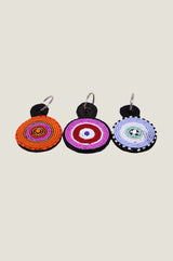 Large Beaded Circle Keyring | Sky Blue/White