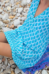 Santorini Cotton Kaftan | White/Sea Green