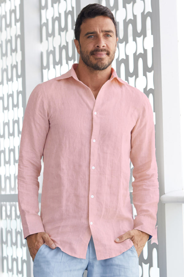 Men's Holiday Linen Shirt | Light Pink