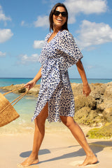 Manilla Organic Cotton Kaftan | White/Navy - Aspiga