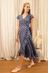 Demi Organic Cotton Wrap Dress | Shell Navy/White