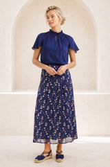 RHS Mira Printed Chiffon Skirt | Navy