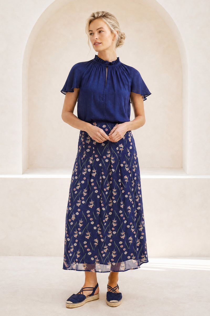 Aspiga Sustainable Womens RHS Mira Chiffon Navy Skirt Summer Holiday