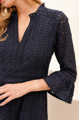 Thea Cotton Blend Lace Dress | Navy - Aspiga