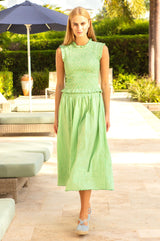 Cleo Shirred Seersucker Smocked Top | Green/White - Aspiga