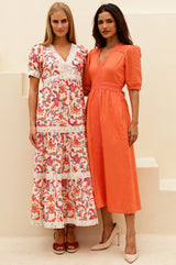 Enny Short Sleeve Linen Maxi Dress | Multi/Teal - Aspiga