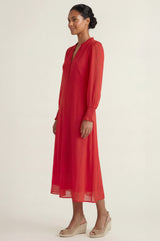 Plain V Neck Chiffon Dress | Red