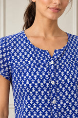 Lisbon Viscose Crinkle Blouse | Lixus Cobalt/White