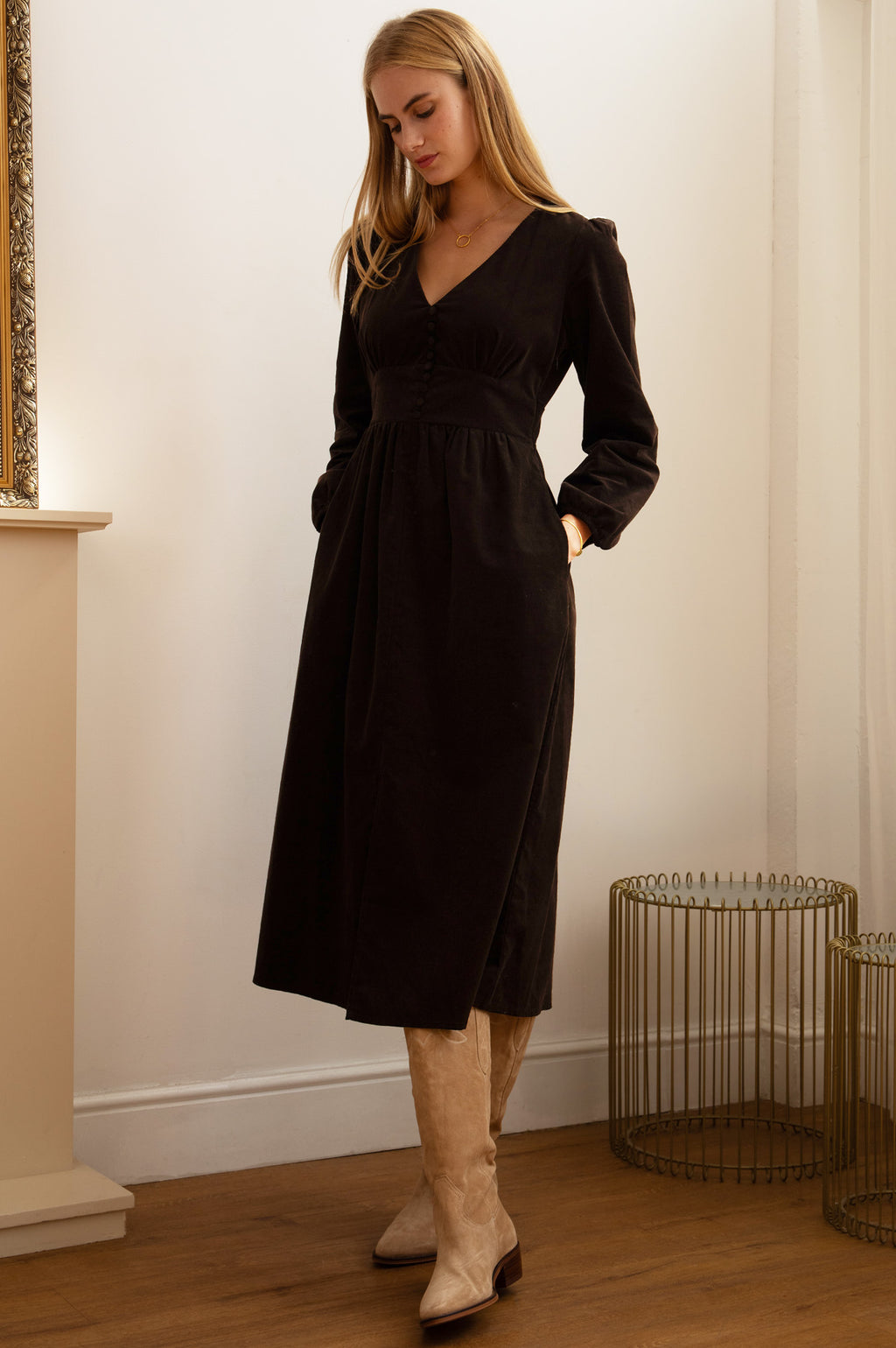 Aspiga Ladies Sustainable Marianne Corduroy Cotton Dress Chocolate