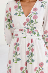 Jyoti Cotton Midi Dress | White/Pink/Green