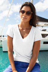 V-Neck Cotton T-shirt | White - Aspiga