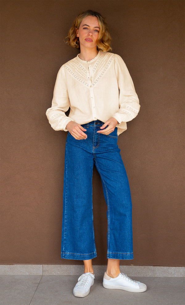 Chevron Lace Organic Cotton Cheesecloth Shirt | Ecru