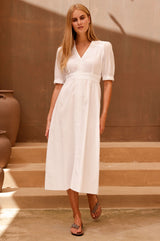 Iris Organic Cotton Dobby Dress | White - Aspiga