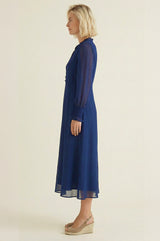 Plain V Neck Chiffon Dress | Navy