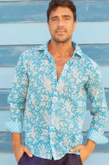 Men's Organic Cotton Shirt | Meadow Blue/White