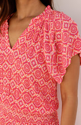 Riley Viscose Crinkle Dress | Coral/Pink - Aspiga