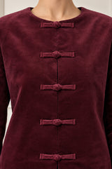 Cropped French Knot Jacket | Burgundy