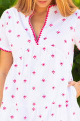 APPROVED India Embroidered Organic Cotton Dress | White/Pink - Aspiga
