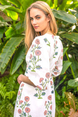 Jyoti Cotton Midi Dress | White/Pink/Green