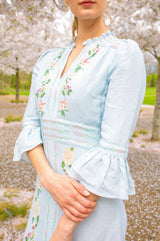 RHS Floral Printed Linen Dress | Pale Blue