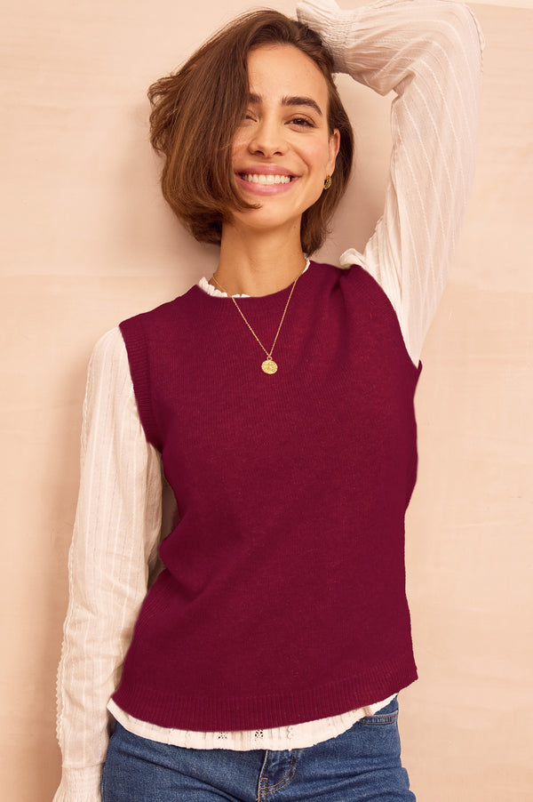 Merino Wool Knitted Short Tank | Wine