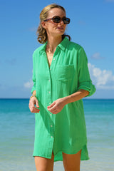 Saffron Organic Cotton Cheesecloth Beach Shirt | Green
