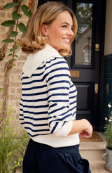 Merino Wool Striped Crew Neck Jumper | Cream/Navy