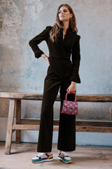 Zip Front Stretch Corduroy Jumpsuit | Chocolate