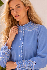 Embroidered Chambray Shirt | Blue