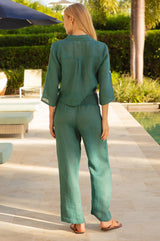 APPROVED Light Weight Linen Tie Front Shirt | Teal - Aspiga