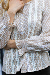 Vienna Printed Long Sleeve Blouse | Taupe/Off White