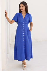 Tessa Organic Cotton Cheesecloth Dress | Cobalt - Aspiga