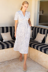 APPROVED Esha Organic Cotton Cheesecloth Dress | Ecru/Navy - Aspiga