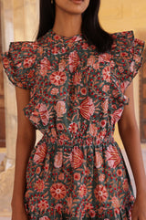 Rose Frill Mini Dress | Khaki/Orange