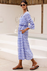 Hayden Organic Cotton Dress | Ikat White/Blue
