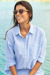APPROVED * NEEDS WC Hattie Cotton Stripe Shirt | Blue/White - Aspiga