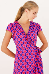Demi EcoVero™ Wrap Dress | Blue/Pink