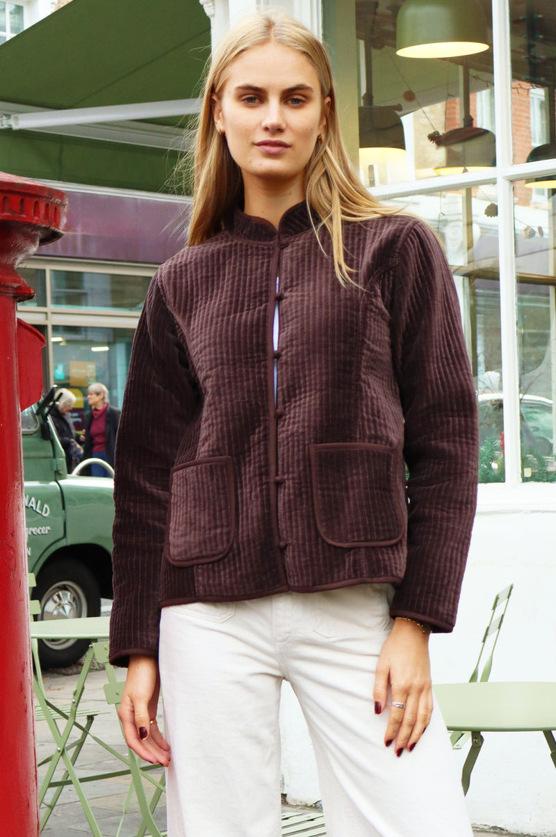 Velvet Quilted Jacket | Chocolate