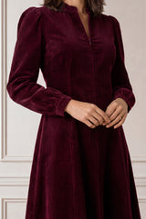 Stretch Corduroy Zip Front Dress | Burgundy