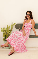 Rhianna Organic Cotton Dress | Pink/White