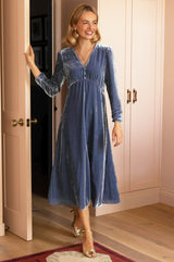Kyrsty Velvet Dress | Grey/Blue