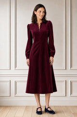 Stretch Corduroy Zip Front Dress | Burgundy