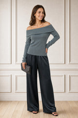 Satin Wide Leg Trouser | Grey
