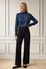 Satin Jacquard Spot Blouse | Navy