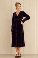 Sally Anne Velvet Long Sleeve Dress | Aubergine