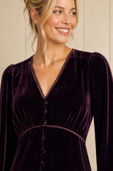 Sally Anne Velvet Long Sleeve Dress | Aubergine
