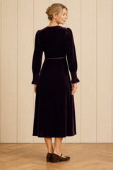 Sally Anne Velvet Long Sleeve Dress | Aubergine