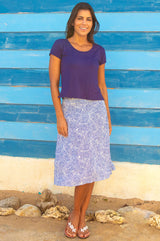 Tilda Viscose Crinkle Skirt | White/Blue